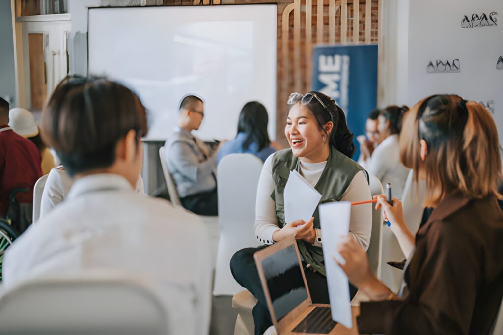 Entrepreneurs and marketers networking during the Cyprus Digital Marketing Summit 2025.